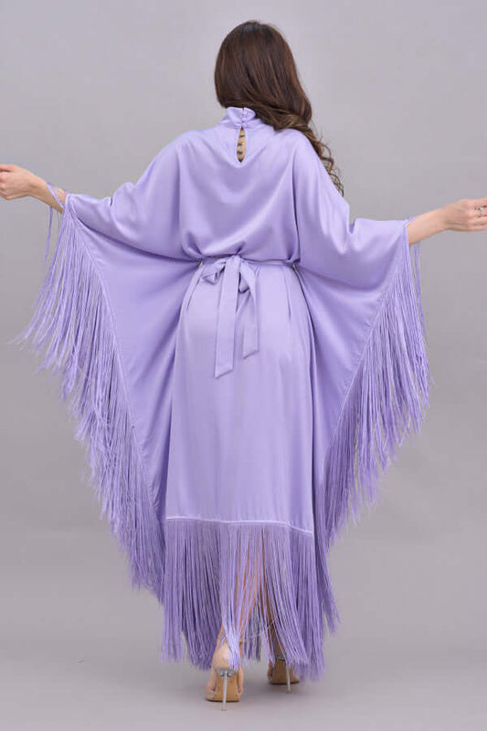 Batwing design dress with frill edges in mauve color