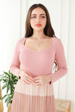 Pink long dress with heart neckline 