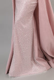 Evening dress embroidered with a pink train design