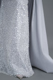 Gray one-shoulder embroidered evening dress