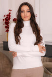 Winter blouse with high collar and long sleeves, white 