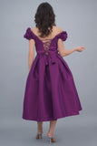 Taffeta midi dress, mauve color