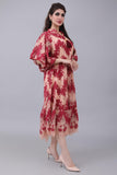 Lace robe with elegant design, red and beige color 