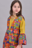 Girls' jalabiya, two pieces, embroidered with a cumin color belt 