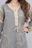 Gray Moroccan robe embroidered with shiny gold 