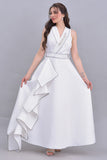 White crystal embroidered pleated evening dress