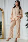 Solid color pants and shirt set - beige 