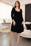 Black velvet short dress with crystal embroidered collar