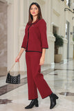 Burgundy buttoned blouse and pants set 