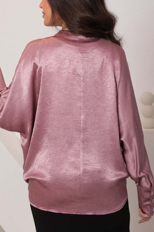 Pink jacquard blouse with drawstring