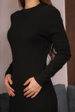 Winter dress decorated with frills, long sleeves, black 