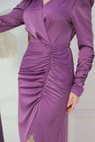 Purple pleated crystal fringe dress