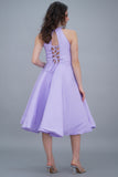 Short dress with high neck, lavender color