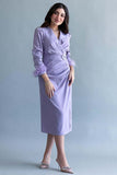 Pleated dress with side slit, mauve color