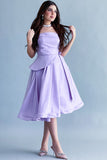 Short, fluffy evening dress with pleats, mauve color