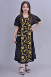 Girls' Shantoun robe with oriental design, embroidered in gold, black colour 