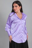 Lavender satin look draped shirt - 