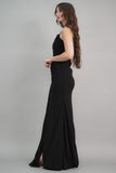 Black one-shoulder jersey evening dress embroidered with crystals