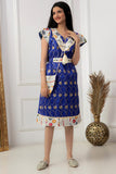 Girls' jalabiya embroidered with golden sequins, blue color 