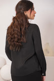 Black shirt with ruffles and crystal buttons 