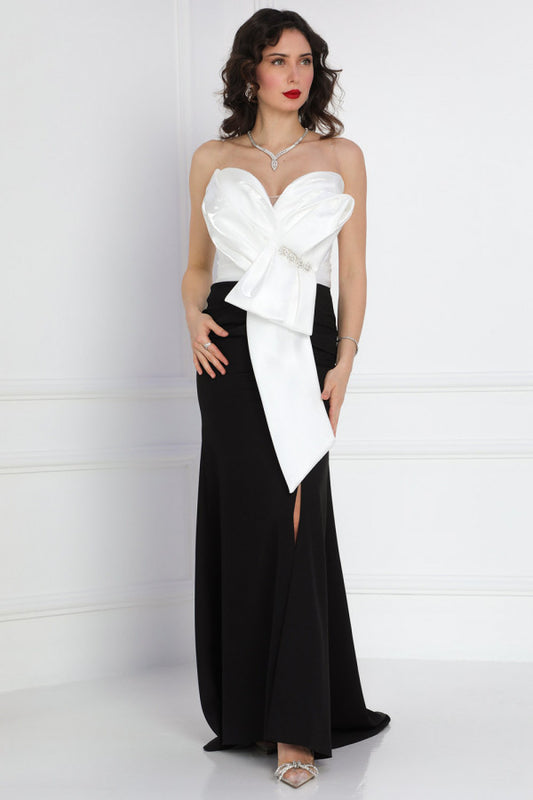 Evening dress with split design, white