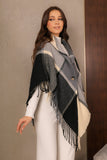 Elegant checkered winter shawl with a triangle cut, black 