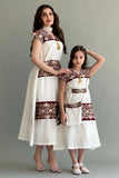 Girls' midi jalabiya with horizontal embroidery and sequins, burgundy colour