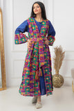 Girls' two-piece embroidered galabiya with an indigo belt 