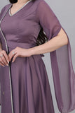 Satin cape dress with shawl shoulder design, mauve color