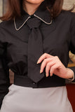 Black velvet short polo shirt