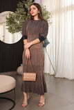 Brown long skirt and striped blouse set 