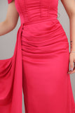 Satin evening dress, fuchsia color 