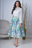 Floral blouse and skirt set with a Lulu belt, green and white 