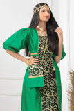 Girls' oriental galabiya, embroidered with puff sleeves, green 