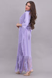 Batwing design dress with frill edges in mauve color