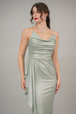 Pistachio green shiny jersey maxi dress