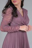 Evening dress with drape sleeves, mauve color