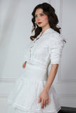 White blouse and skirt set with split design