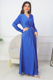 Satin maxi dress embroidered with indigo crystals