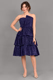 Short layered sequin evening dress, navy blue