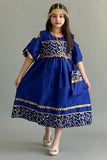 Girls' Shantoun jalabiya embroidered with Islamic patterns, blue