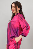 Two-piece set of pants and blouse, fuchsia color