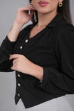 Contrasting short blouse with gold buttons, black color 