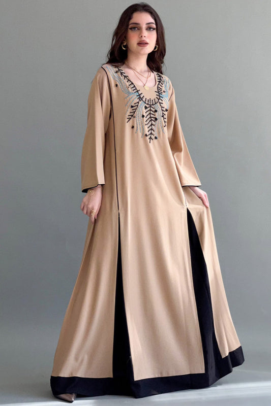 Jalabiya embroidered with sugar cut, beige color