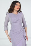 Long dress with pleats and front opening, lavender color 