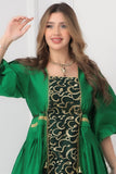 Oriental galabiya embroidered with puff sleeves, green 