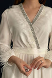 White crystal feather crepe dress