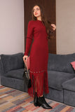 Chestnut Long Sleeve Fringed Winter Dress 