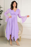 Lavender ruffle sleeve dress