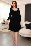 Black velvet short dress with crystal embroidered collar